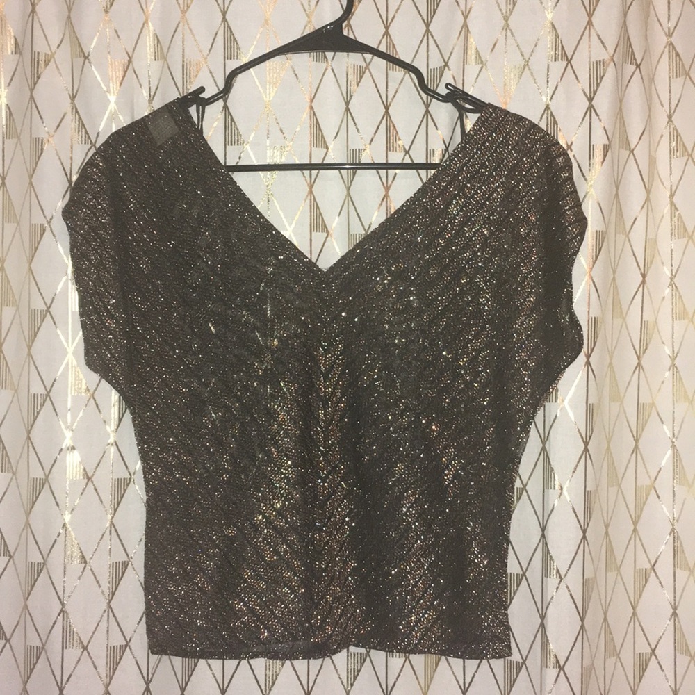 VINTAGE Gold black & silver sparkle crop top!